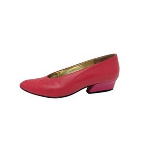 Vintage 80s Pancaldi Pink Leather Pumps 6B Colorblock Heels Made Italy